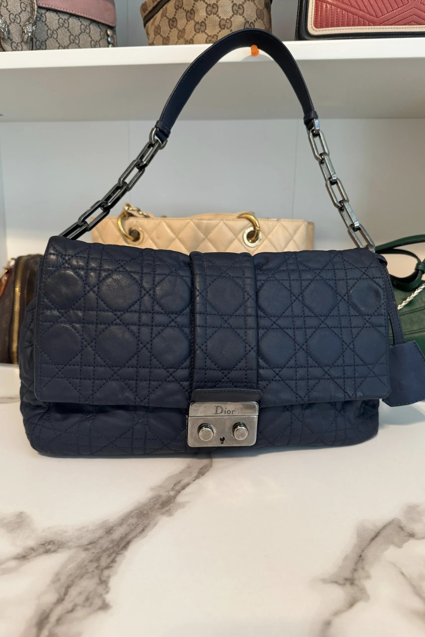 Christian Dior Cannage New Lock Leather Flap Bag - Image 3